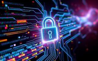A digital illustration of a padlock surrounded by circuitry to represent data security.