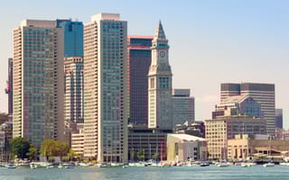 View of buildings in downtown Boston situated along the waterfront