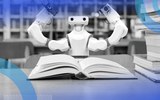 A robot reading a book