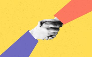 A multicolored illustration of two hands in a handshake, representing the idea of making a sales agreement