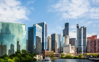 A view of the Chicago skyline during the day featuring various skyscrapers.