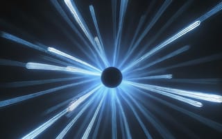A glowing blue sphere emits bright streaks of light in all directions against a dark background.
