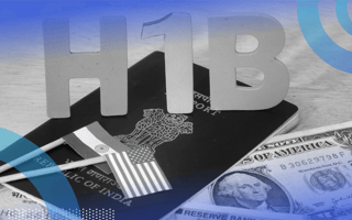 A dollar bill, an Indian passport with small American and Indian flags and H1B on top