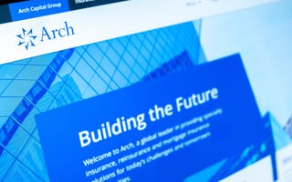 A webpage titled "Arch" featuring a blue and white geometric design with text, "Building the Future," conveying innovation and modernity in insurance services.