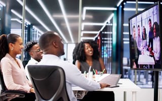 A video conference is shown.
