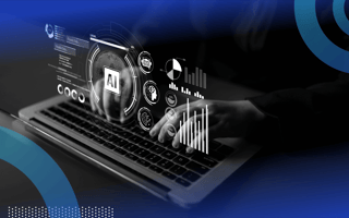 A close-up on a user working on a laptop with an AI overlay