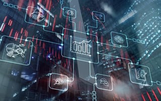 A digital illustration featuring connected icons representing IT systems and data analytics.