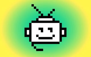 A green halo surrounds the head of a robot.