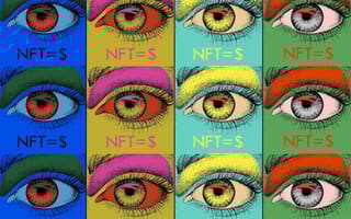 images of multicolored eyes with title "NFT=$"