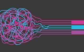 tangled strings of data being organized into groups by color
