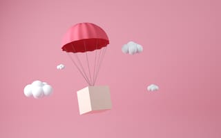 Cardboard box with a parachute, drops marketing