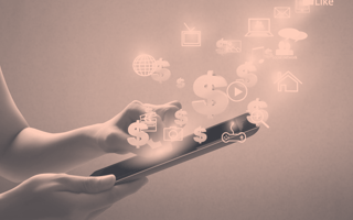 Icons float out of a mobile device screen