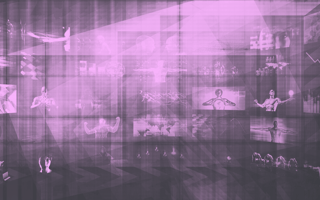 An array of monitors showing content