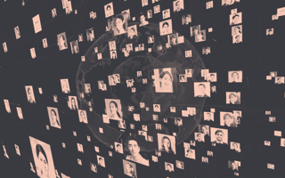 Headshots of users imposed over a CG globe