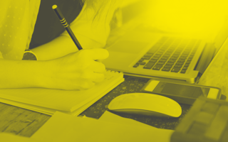 A student takes an online course