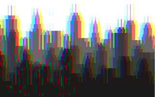 A rainbow skyline against a white background.