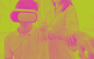 A doctor inspecting a patient who is wearing VR glasses. Virtual reality Rx for Pain?