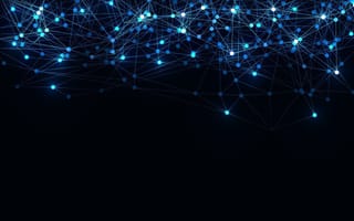 web of blue data points in front of black background