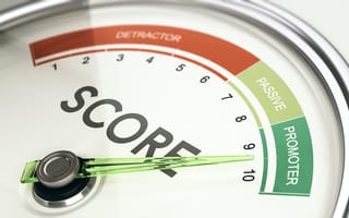 net promoter score measurement tool with arrow pointed at a 10 score