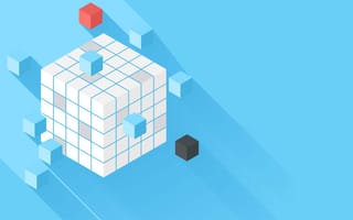 cube separated into smaller blue, red and black cubes