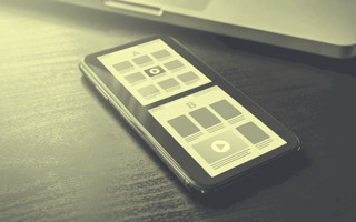 A smartphone with a split screen showing two layouts.