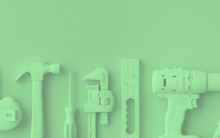 Various tools in a row, all the same color.