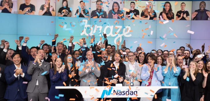 Braze staff celebrating at Nasdaq