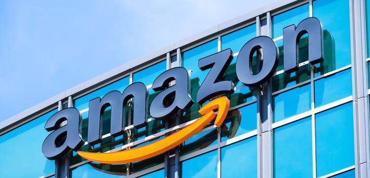 An exterior photo of an Amazon corporate building.