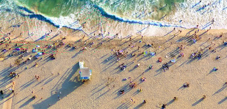 An aerial view of Santa Monica Beach in California.