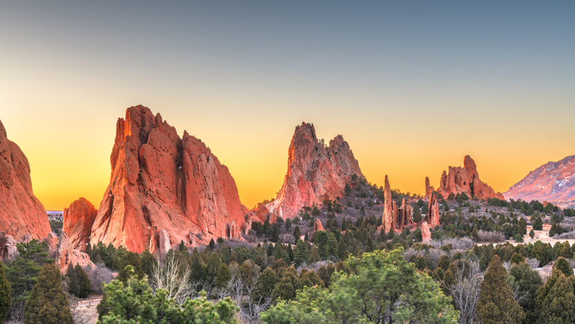 garden of the gods at sunset