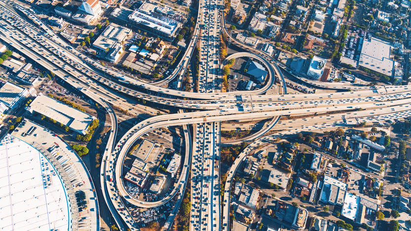 Los Angeles freeway traffic as seen from above