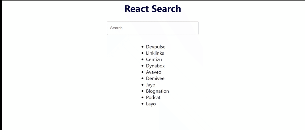 A functional react search bar gif