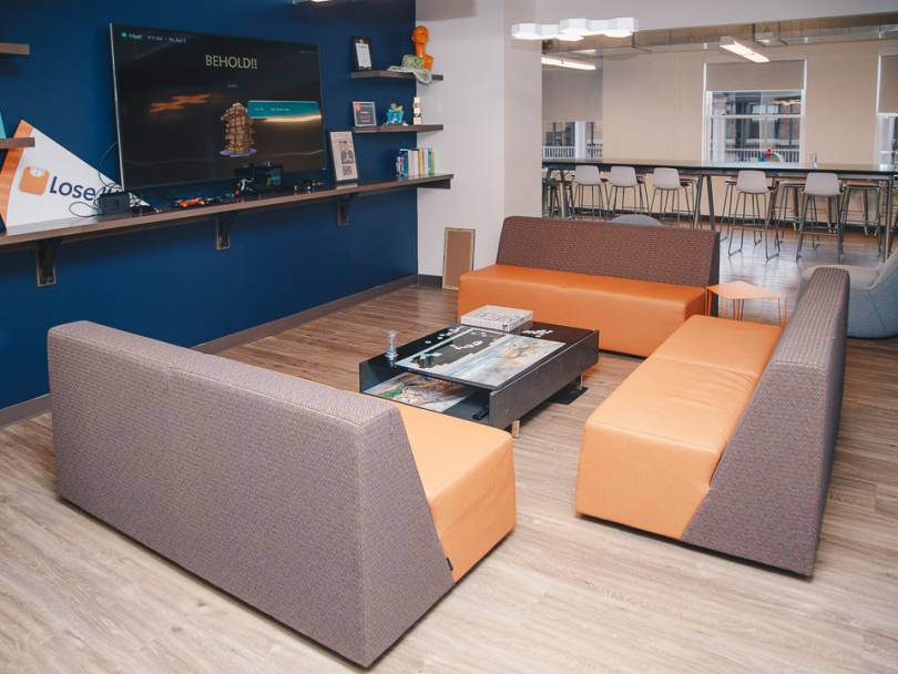 office space with couches