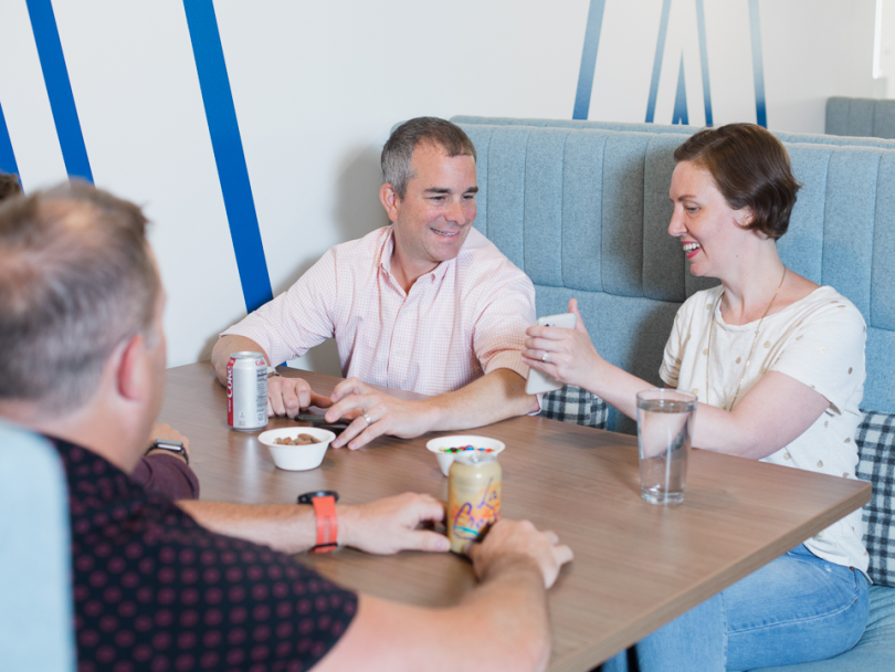 Stephen Tucker enjoys a break coworkers
