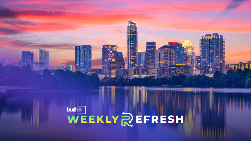 A sunset photo of the Austin skyline.