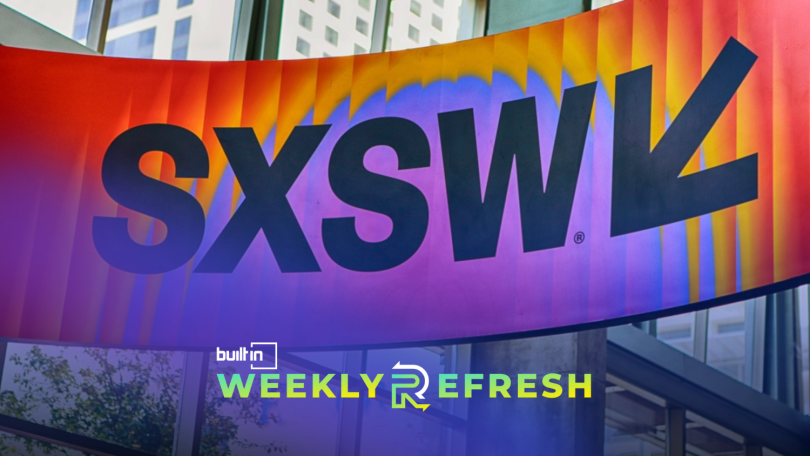 A SXSW banner in downtown Austin.