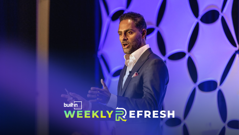 Autonomize AI CEO Ganesh Padmanabhan speaks at an event.