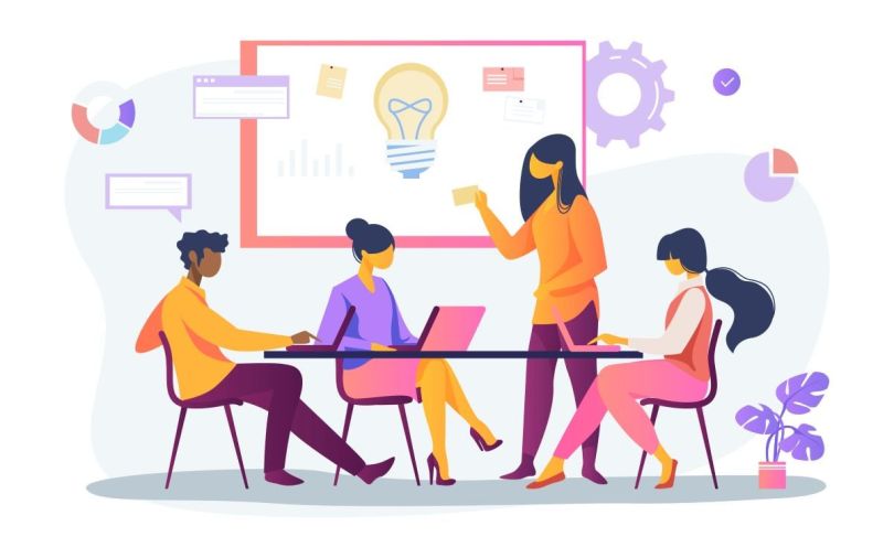 An illustration of a team brainstorming