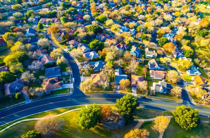 Aerial photo of a neighborhood in Austin, Texas