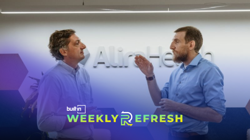 Benjamin Chambon, chief commercial officer of Alira Health, talks with CEO Gabriele Brambilla