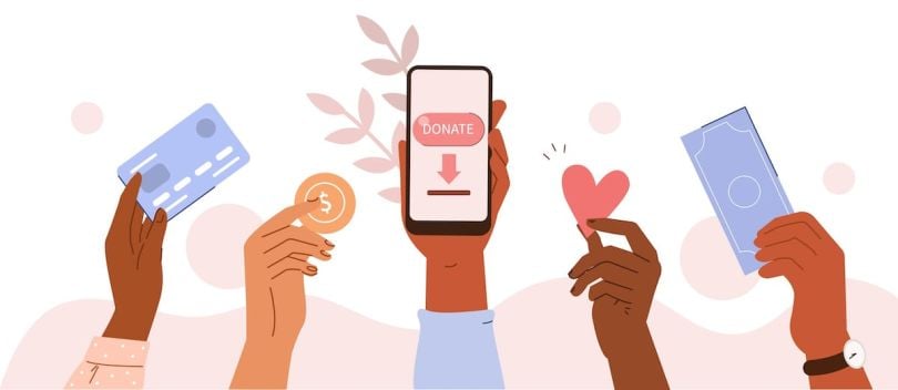 A graphic shows people donating