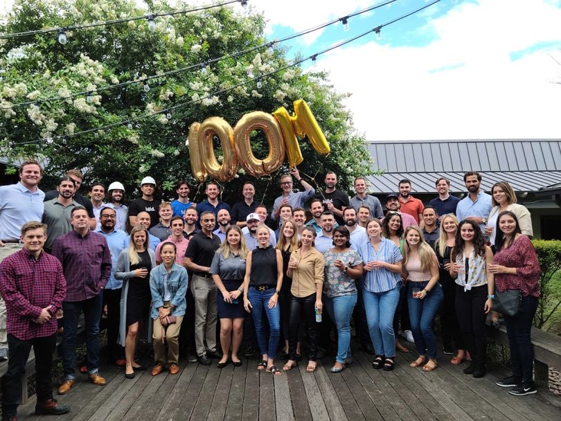 Billd team having a celebration party outside