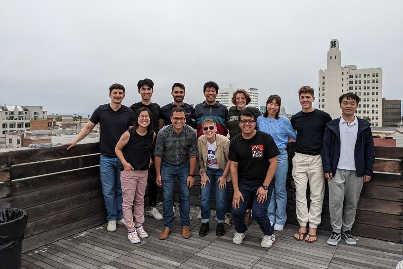 Bliss Point Media team photo on a rooftop patio
