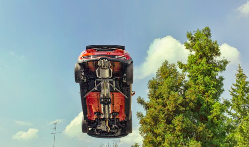 Flying car in trees