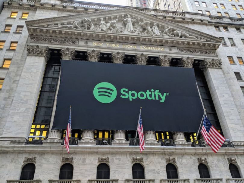 Spotify banner over stock exchange