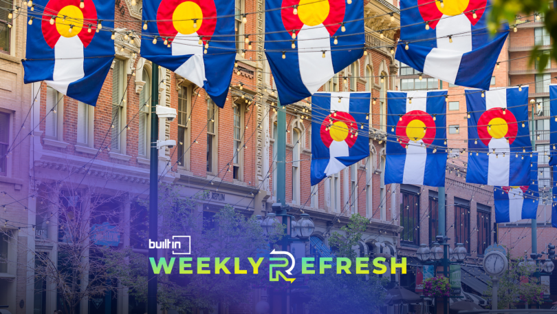Colorado flags line Larimer Square.