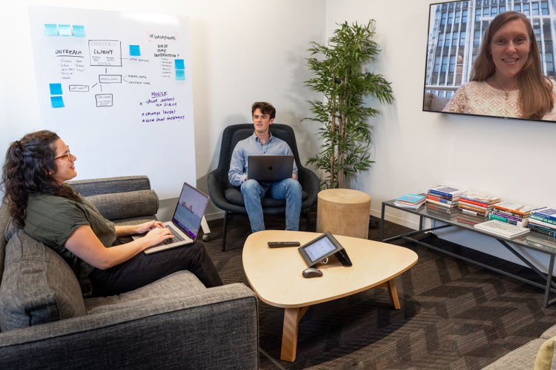 A glimpse inside a meeting at Sprout Social. 