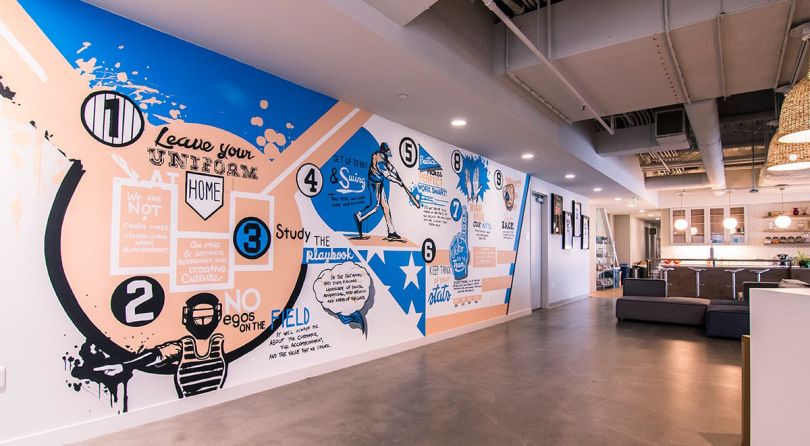 Mural on wall in the Centerfield Media office