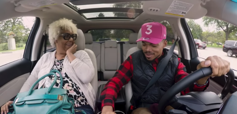 Chance the Rapper driving a woman in a Lyft
