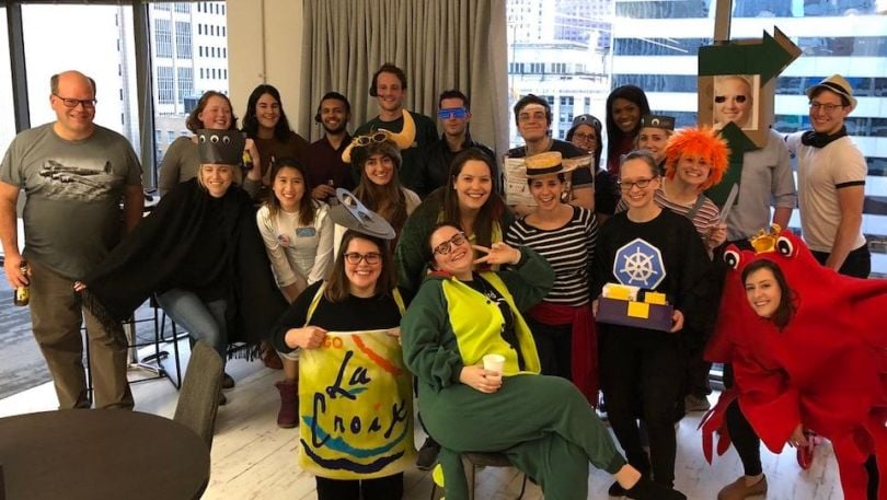 Civis Analytics team in costumes taking group photo